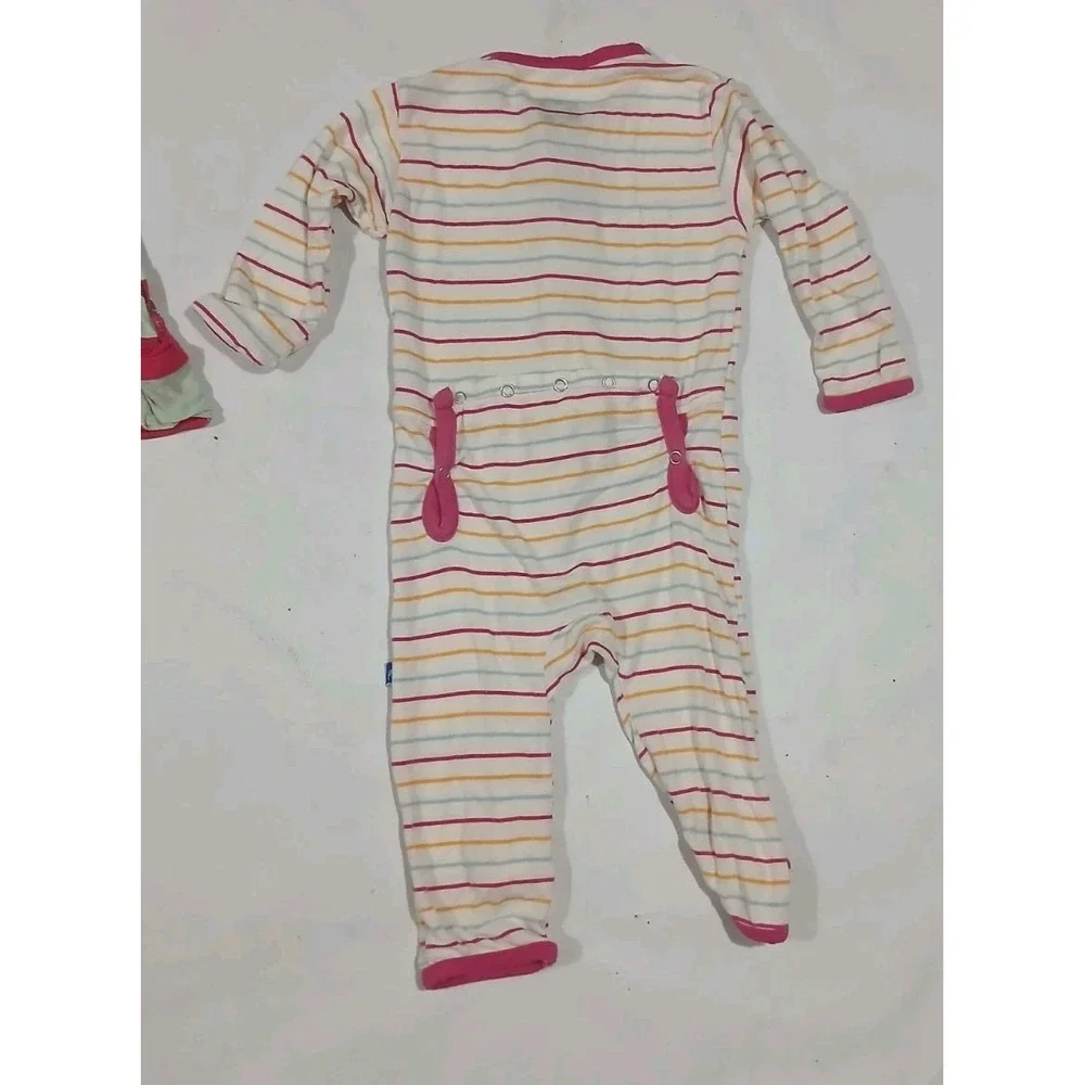 Lot of 3 KicKee Pants Sleepers Size 3-6 Months Bamboo Stripes Watermelon Snaps